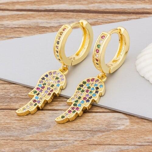 Fashion Rainbow CZ Feather Shape Drop Earrings Popular Copper Cubic Zircon New Design Charm Earrings Top Selling Jewelry Gift