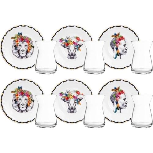 Karaca Çaça Animal Color Modern Trend Pattern Glass 12 Piece Tea Set