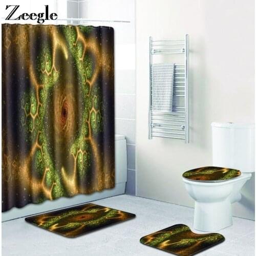 Zeegle Bath Mat Set Anti Slip Bathroom Doormat Waterproof Curtain Polyester Soft Toilet Pedestal Rug Foot Mat 4pcs Toilet Set