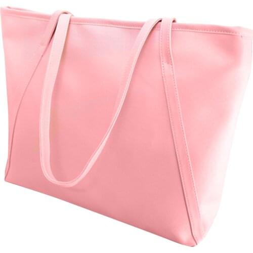 Women Faux Leather Handbag Solid Color Tote Bag Zipper Big Fashion Shoulder Bag