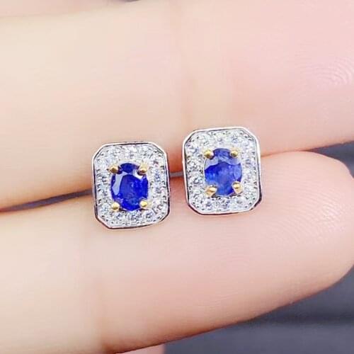 Natural real blue sapphire rectangle stud earring Per jewelry 0.3ct*2pcs gemstone 925 sterling silver Fine jewelry J2132712