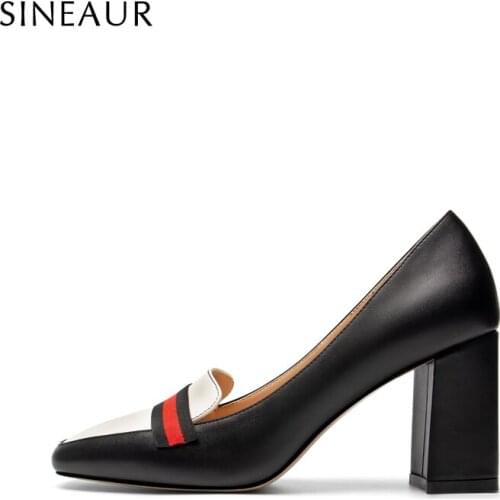 SINEAUR Women Shoes Fashion Super High-heel Black Pumps Chunky Heels PU Square Toe Office Ladies Dress Party Plus Size 35-45