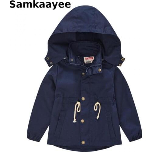 4-11y Girls Trench Spring Autumn Kids Long Jacket Boys Hooded Windbreaker Childrens Solid Color Coats Zipper Clothing Outwear 4
