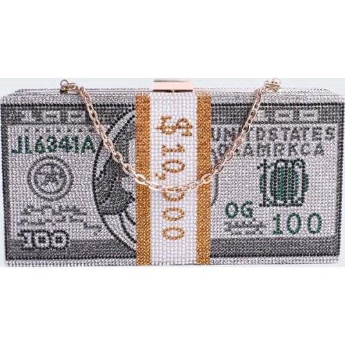 Crystal Womens Wedding Clutch Bag Luxury Designer Diamond Evening Bag Party Money Purses and Handbags Chain Shoulder Bag