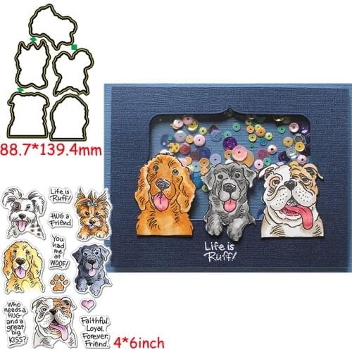 Life Is Ruff! Die Cut+Clear Stamp Adorable Dogs&Phrases Dies Cuts And Stamps For Card Making 2020