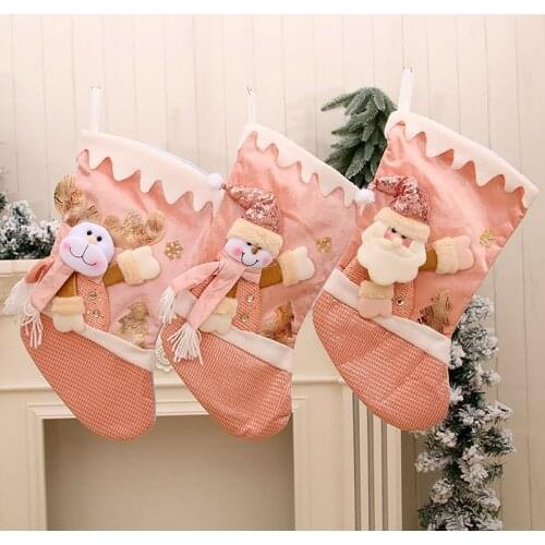 3 Pcs Christmas Stocking Santa Claus Candy Sock Gift Bag Xmas Tree Hanging Decor Bag for Holiday Party Home Decoration