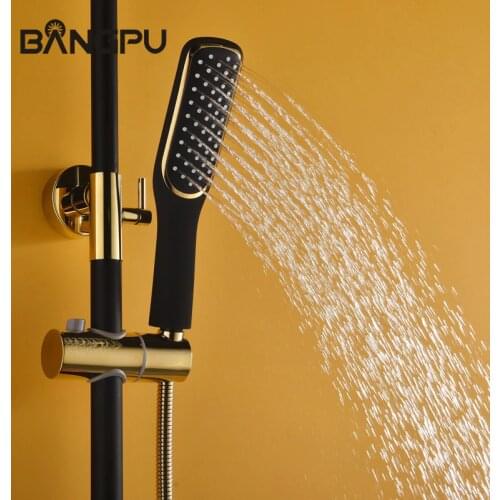 BANGPU Gold And Black Polished Rainfall Shower Head High Pressure Hand Shower ABS Plactic Save Water Pressure Shower Head