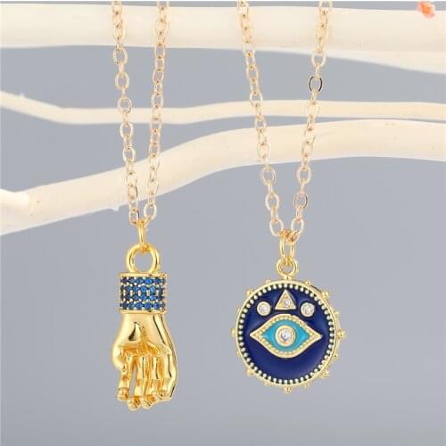 1Pcs Bling Evil Eye Hand Necklace Jewelry Fashion Vintage Unique Zircon Triangle Geometric Pendant Clavicle Chain For Women Gift