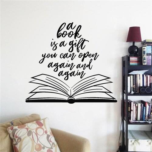 Reading Room Vinyl Wall Decal Quote Open Book Word Literature Study Wall Stickers for Bookstore Decoration Mural Removable Z439