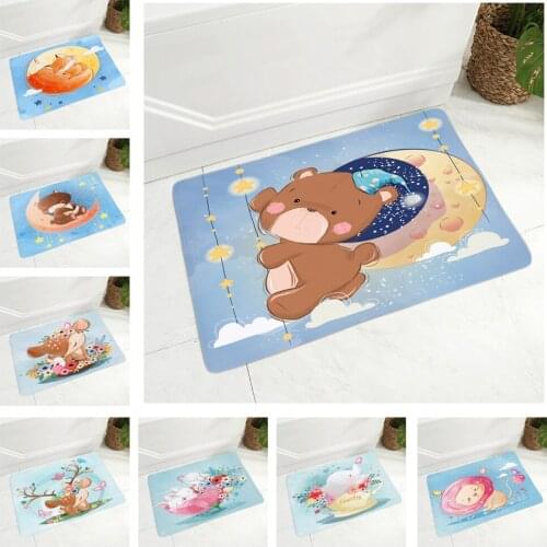 Colorful Cartoon Eleghant Lion Doormat Non-Slip Printed Soft Flannel Carpet Decor Nordic Style Animal Floor Door Mat for Hallway