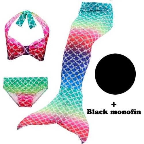 Girls Fish Mermaid Tail Cosplay Princess Ariel Sea Maid Clothes Kids Children Mermaid Tail For Swimming Costume Black Flippers