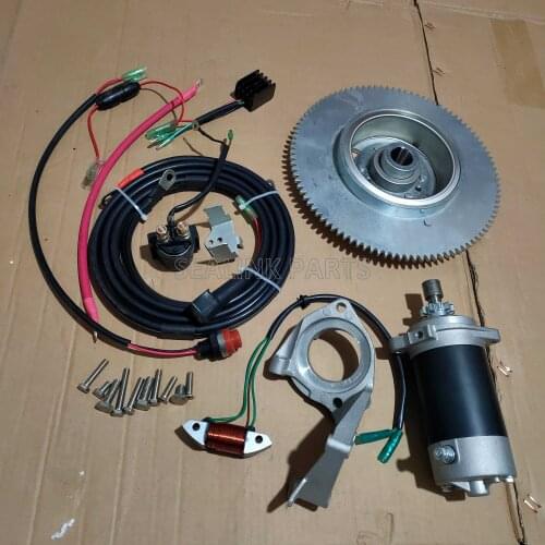 ELECTRIC START KIT FOR YAMAHA & MORE 25HP 30HP 2 STROKE 496CC OUTBOARD MARINER STARTER MOTOR FLYWHEEL CHARGE COIL SWITCH RELAY