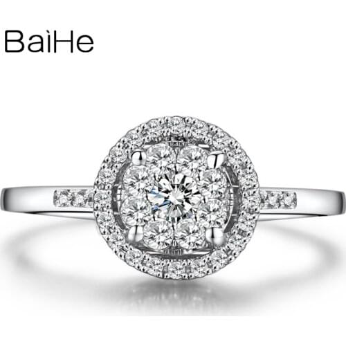 BAIHE Solid 18K White Gold 0.45ct H/SI Round Natural Diamond Engagement Wedding Gift Trendy Fine Jewelry Round Diamond Ring