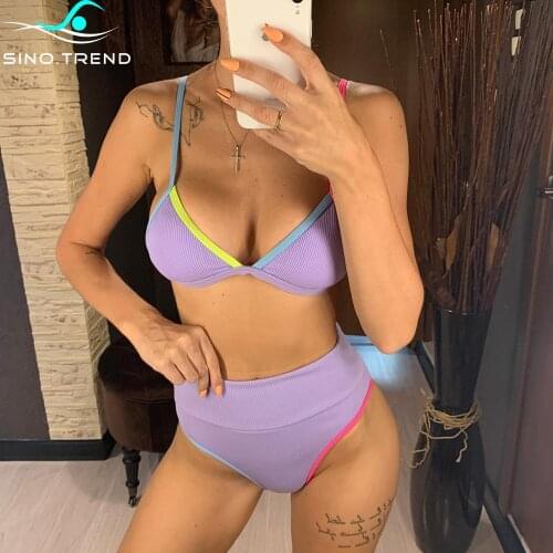 Sexy Ribbed High Waist Bikini Set Female High Leg Swimsuit Women Swimwear Two-pieces Dragon Print Bather Bathing Suit Swim