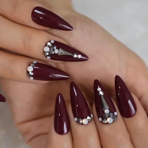 Brown Glossy Lady False Nail Strass Medium 3D Custom Salon Nail Uv Gel Nails Lady Custom 3D Press On Fake Nail