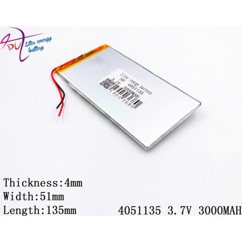 1pcs/lot 3.7V 3000MAH 4051135 4050135 (polymer lithium ion battery) Li-ion battery for tablet pc 7 inch 8 inch 9inch