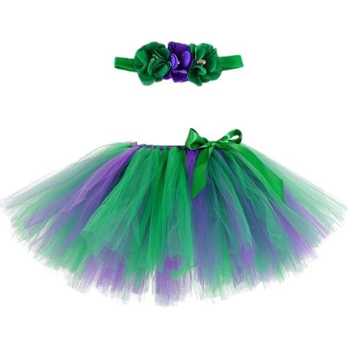 Little Mermaid Tutu Skirt Kids Girls Costume Green Purple Fluffy Children Tulle Skirt Toddler Baby 1st Birthday Tutu Outfit 0-14