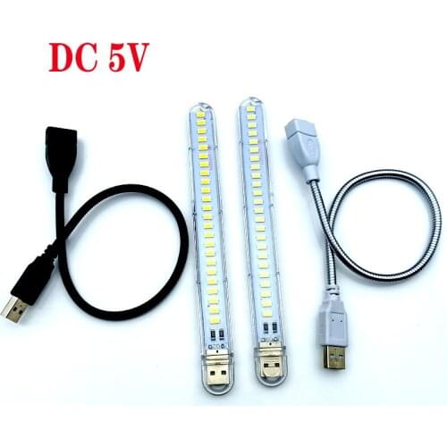 DC 5V Mini LED Night Light Portable 10LEDs 24LEDs USB Reading Table Lamp Bendable Extension Pole US Plug Adapter Book Lights