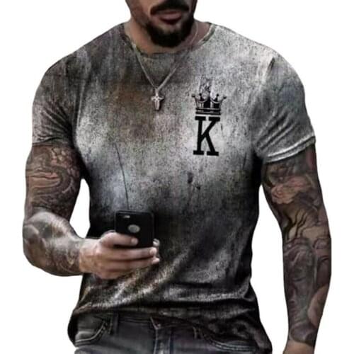 European and American fashion mens summer loose round neck poker K gradient printing short-sleeved T-shirt top 2021