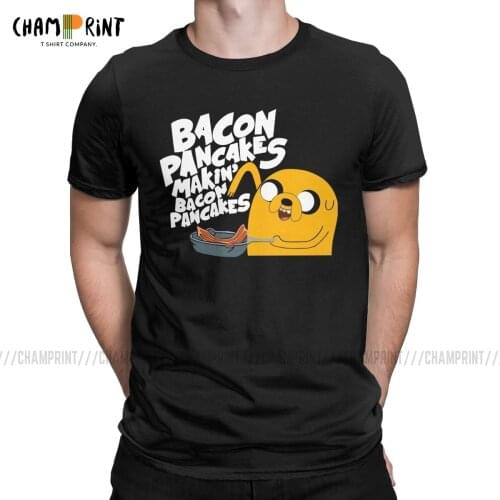 Fashion Style T Shirts Adventure Time T-Shirt for Men Jake And Finn Bacon Pancake Funny Pure Cotton Tee Shirt Plus Size Clothing