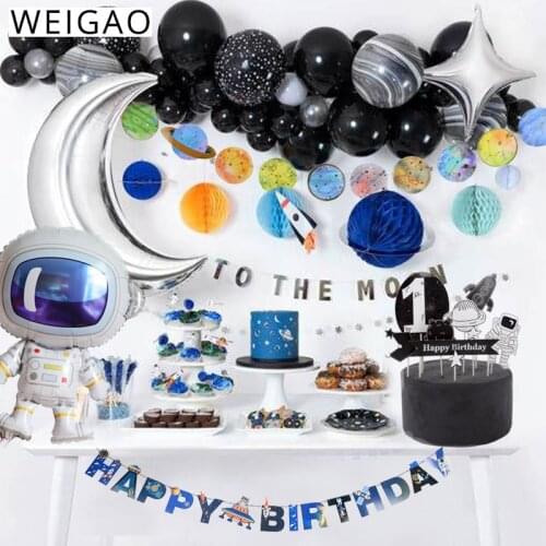 WEIGAO Outer Space Planet Galaxy Party Decor Disposable Tableware Kits Rocket Astronaut Space Themed Kids Birthday Party Decor