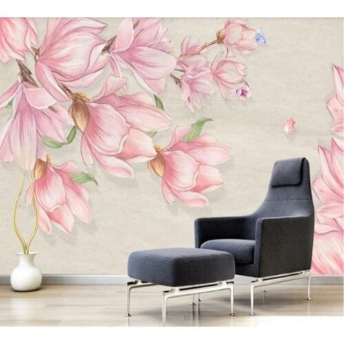 Custom wallpaper mural 3D-8D wall covering new Chinese style simple hand-painted magnolia flower TV background wall Yutang Fugui