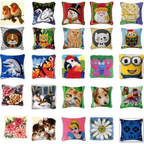 Embroidery Pillowcase Latch Hook Rug Kits Canvas Decorative Knoopkussen Christmas Pillow DIY Flower Embroidery Cushion