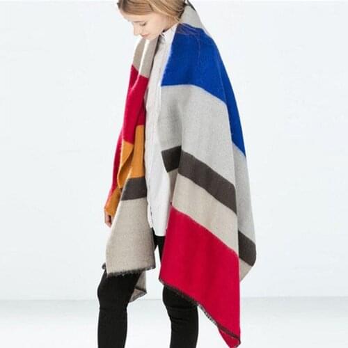 New 2017 Winter new Design Scarf Spain Fhicker Stripes oversized Cashmere Scarf Woman Scarf Shawl free shipping