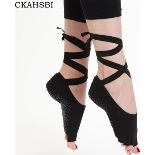 CKAHSBI Yoga Socks Women Paired Ladies Gym Dancing Anti-slip Five Toe With Ribbon Sports Black Cotton Sock 8 Colors Yoga Socks