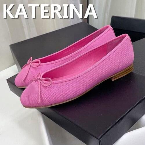 2021 New Fashion Designer Shoes Lady Ballet Shoes Round Toe Light Tape Bow Leather /Flock/ Slip On Flat Shoes Plus Size 42