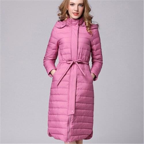 New Winter Women Plus Size Long Down Coat Light Down Jacket Lady Slim White Duck Down Jacket Hooded Coats Female Clothings 773