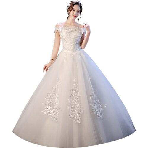 Wedding Dress New Bride Lace Up Dresses Ball Gowns Embroidery Female Boat Neck Luxury Wedding dresses