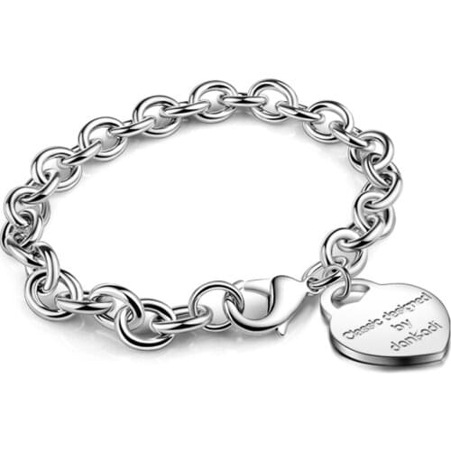 New Fashion 925 Silver Heart Brand Bracelet For Women Men Round Pendant Mens Bracelet Female Classic all-match Couple Bracelet