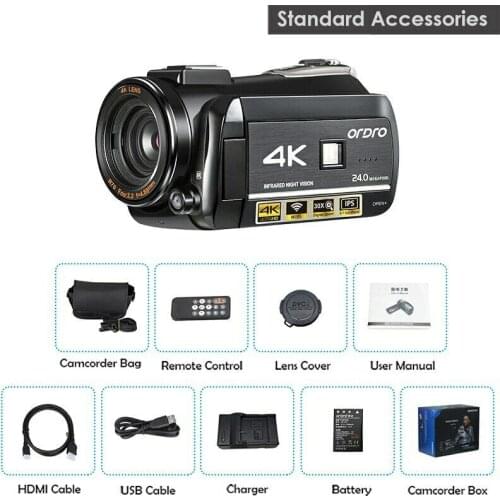 Ordro AC3 Video Camera 4K Camcorder 30X Digital Zoom IR Night Vision Vlogging Camera Filmadora for YouTube Blogger Standard kit