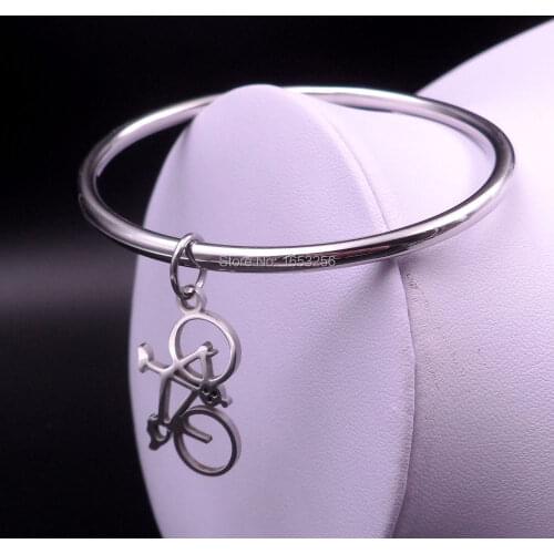High Polished Fashion Gifts Stainless Steel Smooth cuff bangle Bicycle shape Charms Bracelet Unisexm Jewelry 2.68