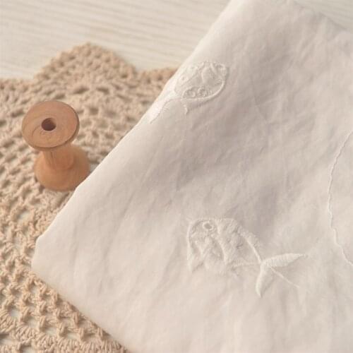Half Meter Beige Bottom With Little Fish Embroidered Cotton Fabric For Han Cloth Children Cloth Dress Handmade DIY A65
