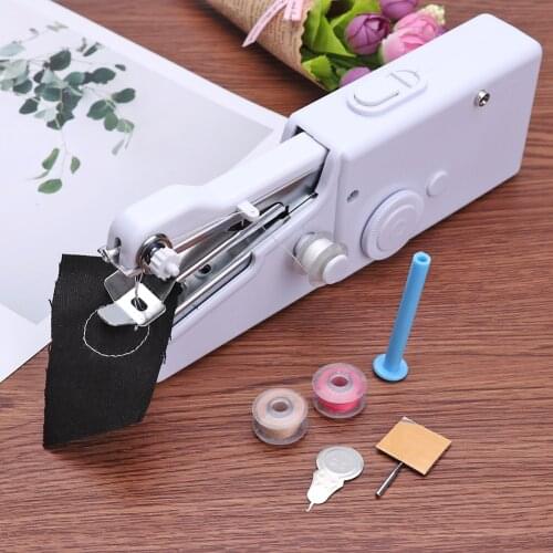 Portable Mini Handheld Electric Sewing Machine Multifunction Set with Coils Needle Threader Winding Rod Sewing Tools