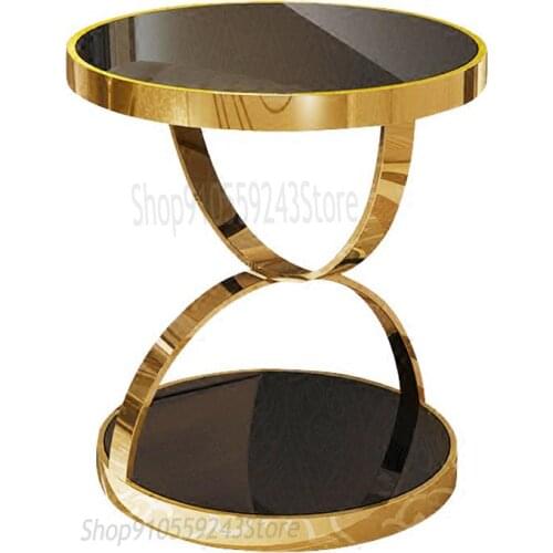 Postmodern Light Luxury Sofa Round Corner Table Hong Kong Style Model Room Telephone Table Stainless Steel Small Coffee Table Ta