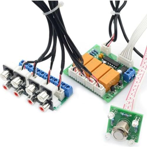 Relay 4-way Audio Input Signal Selector Switching RCA Audio Input Selection Board of Button switch for amplifiers