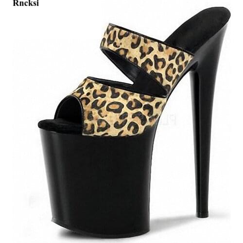 Rncksi New Sexy Leopard Print 20cm Temptation Slippers Ultra High Thin Heels Platform 8 Inch Shoes Sexy Stripper Shoes