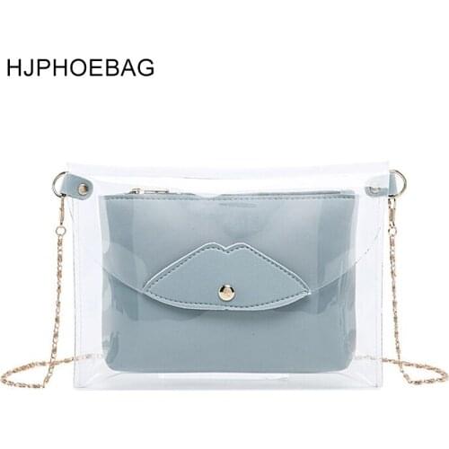 HJPHOEBAG Luxury Brand Logo Clear PVC Women Handbags Jelly Transparent Plastic Summer Beach Bags Fashion 2PCS Tote sac YC162
