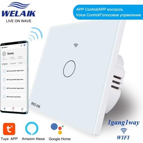 WELAIK UK WIFI-Touch Switch-Crystal Glass-Panel Wall-Intelligent Switch-Light Smart-Switch 1gang-1way B1911CW&WIFI