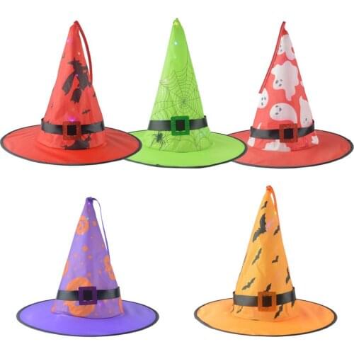 LED Lighted Witch Hat Glowing Halloween Costume Cosplay Props Decoration Outdoor Tree Hanging Ornament Party Decor Supplies