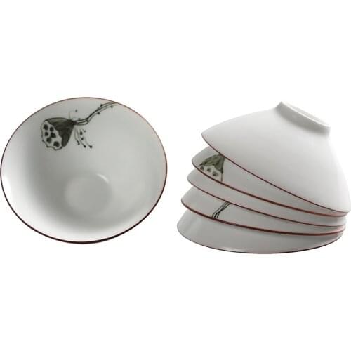 Fat White Hand-Painted Hat Teacup Palace Ink Color Matt Ding Kiln Kung Fu Master Cup Of Tea Home Teaset