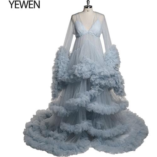 Tulle V Neck Evening Gowns Photography Dress Removable Shawl Baby Shower Dress Robe for Photoshoot