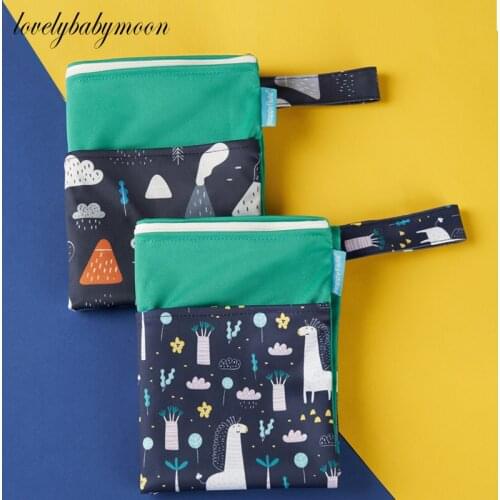 2pcs/Set Waterproof bag exquisite printing Washable Baby Cloth Diaper Nappy Bag Dry And Wet Separation Wetbag For Travel