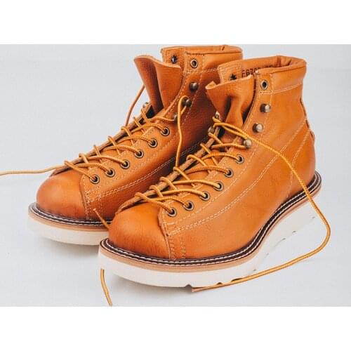 Yomior 2021 Luxury Vintage Men Casual Shoes Handmade Round Toe Dress Ankle Boots Wings Lace-Up Platform Boots Motorcycle Boots