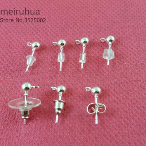100pcs Bullet Earring Back stainless steel Plugging Blocked Rubber metal round back DIY Earrings Jewelry Making Accessories