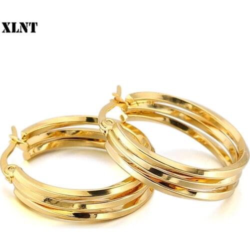 XLNT Trendy Fashion Elegant Hoop Earring Woman 2019 New Vintage Gold Color Cheap korean Statement Earrings Accessories brincos