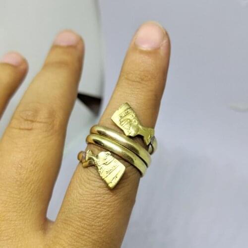 Gothic Double Coiled Queen Nefertiti Rings For Women Egyptian Jewelry Bague Vintage Gold Stainless Steel Ring Africa Finger Ring